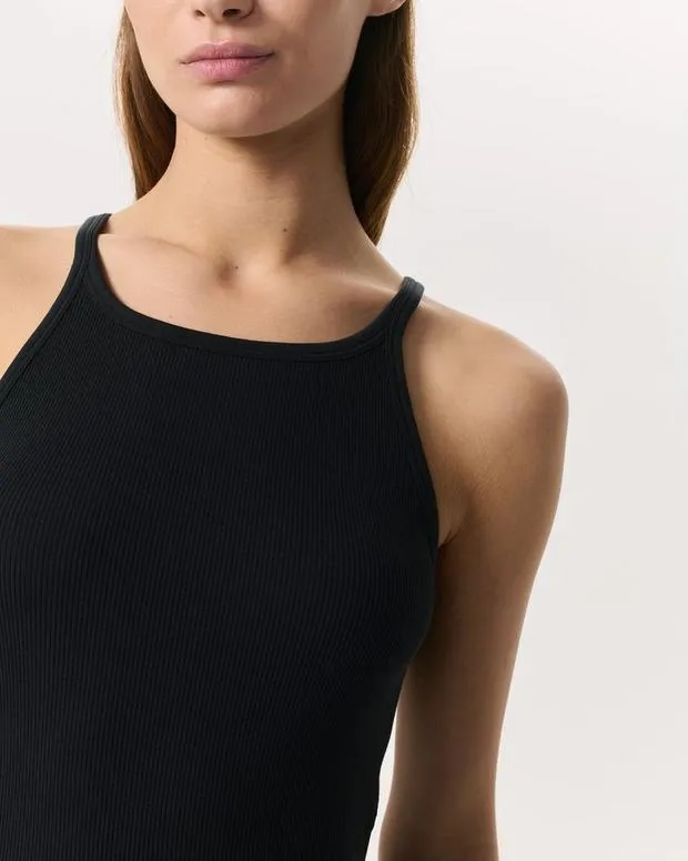 Women TShirts rag and bone Essential Rib String Tank BlackWhite