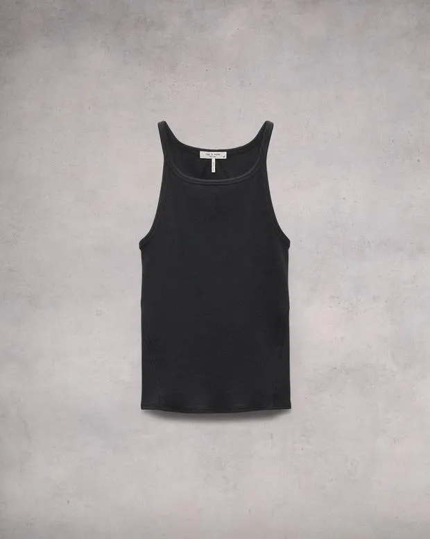 Women TShirts rag and bone Essential Rib String Tank BlackWhite