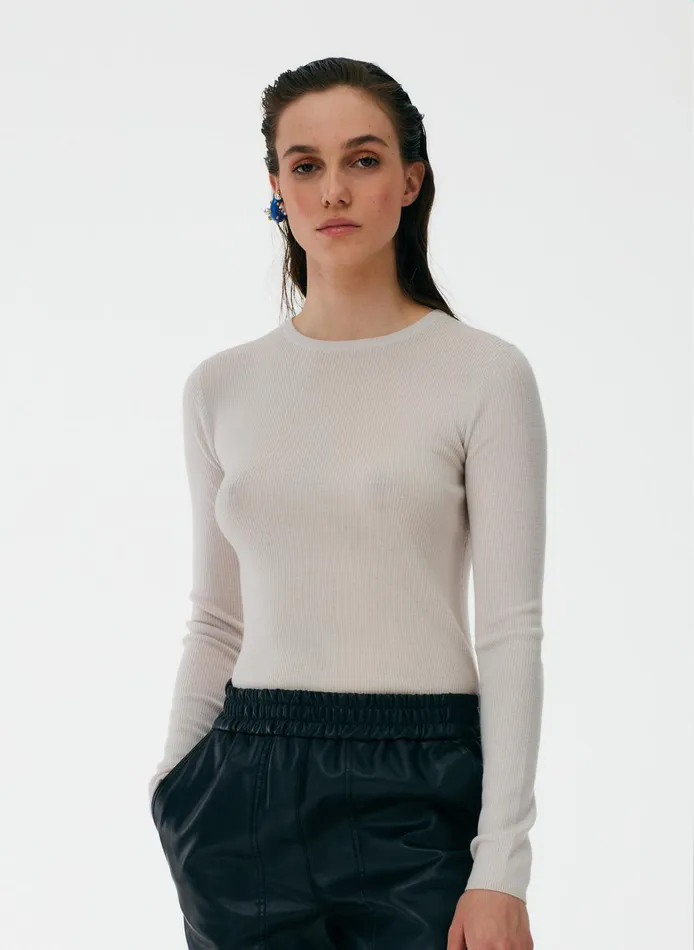 Women Tibi Knitwear and Sweatshirts Feather Weight Ribbed Crewneck Pullover Sweater Women Tibi Knitwear and Sweatshirts Feather Weight Ribbed Crewneck Pullover Sweater