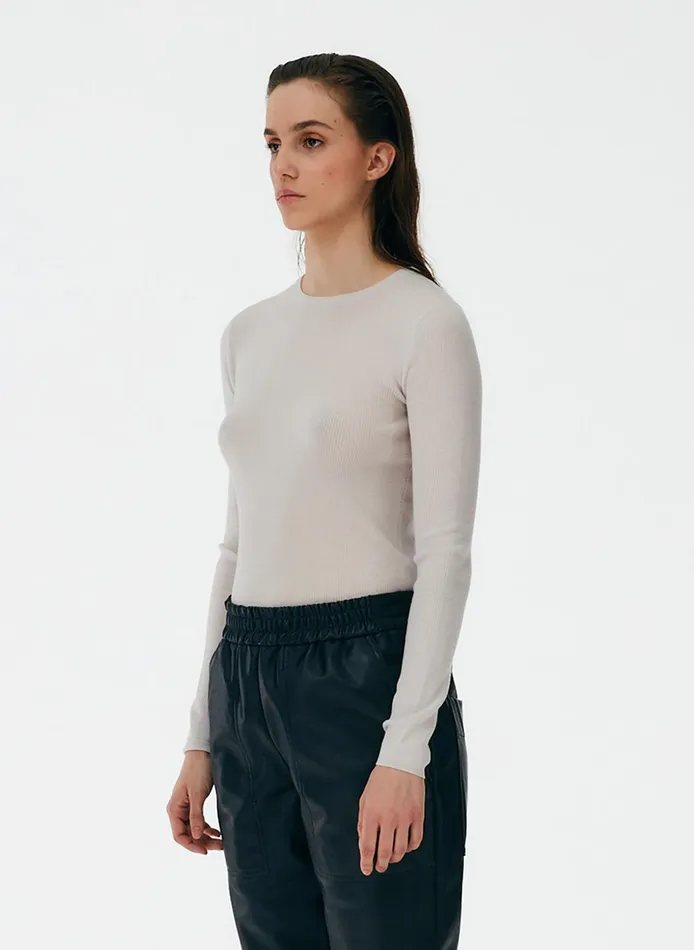 Women Tibi Knitwear and Sweatshirts Feather Weight Ribbed Crewneck Pullover Sweater