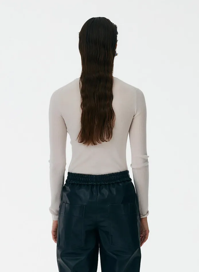 Women Tibi Knitwear and Sweatshirts Feather Weight Ribbed Crewneck Pullover Sweater