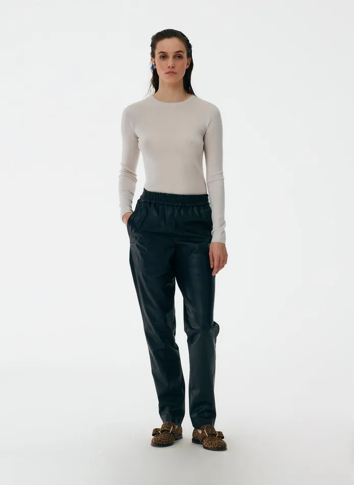Women Tibi Knitwear and Sweatshirts Feather Weight Ribbed Crewneck Pullover Sweater