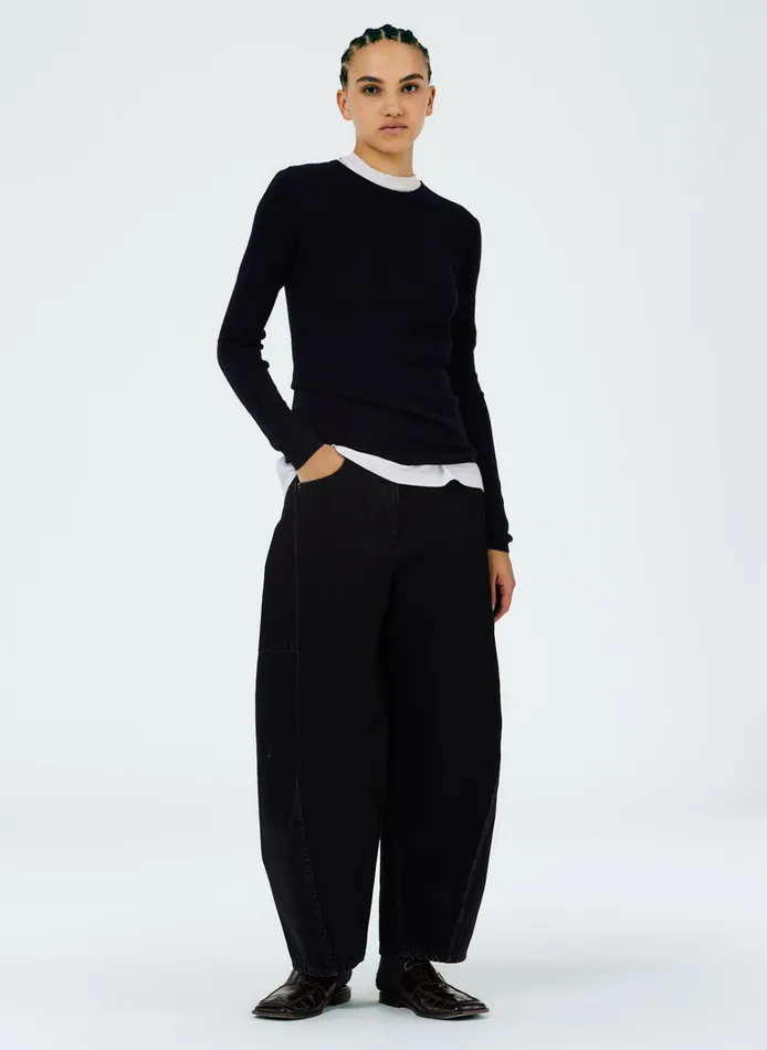 Women Tibi Knitwear and Sweatshirts Feather Weight Ribbed Crewneck Pullover Sweater