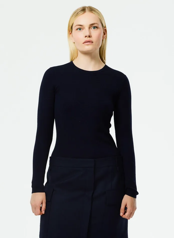 Women Tibi Knitwear and Sweatshirts Feather Weight Ribbed Crewneck Pullover Sweater