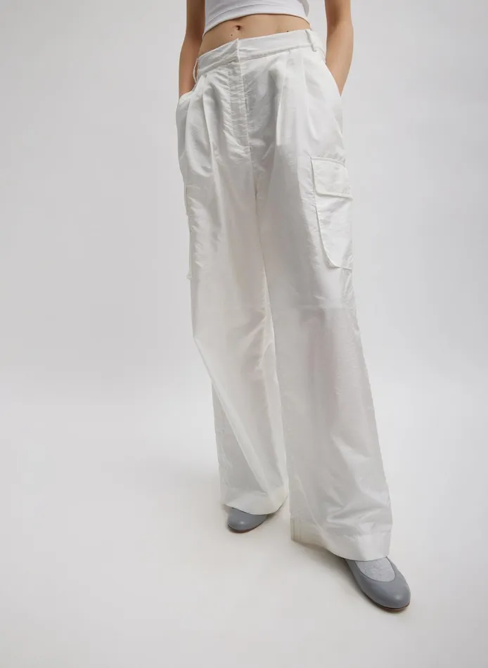 Women Tibi Pants and Shorts Stella Crispy Nylon Pleated Cargo Pant
