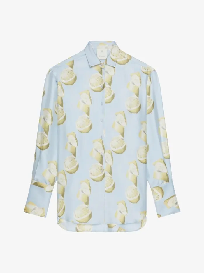 Women Tops and Shirts Givenchy Oversized Shirt In Silk With Lemon Print Blueyellow