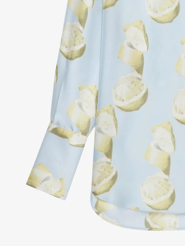 Women Tops and Shirts Givenchy Oversized Shirt In Silk With Lemon Print Blueyellow