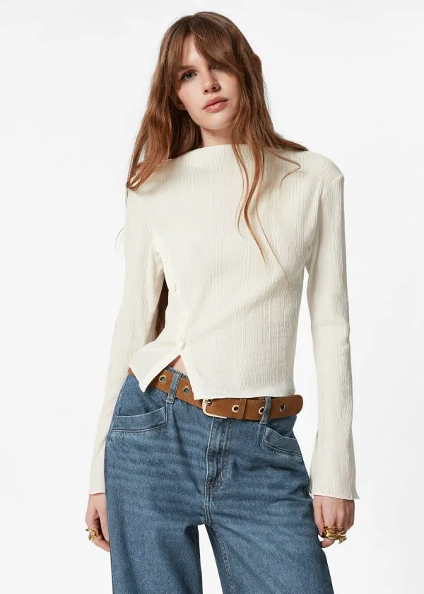Women Tops and Tshirts and Other Stories BoatNeck FlaredSleeve Top White