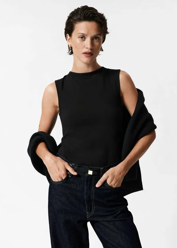 Women Tops and Tshirts and Other Stories BoatNeck Tank Top Black