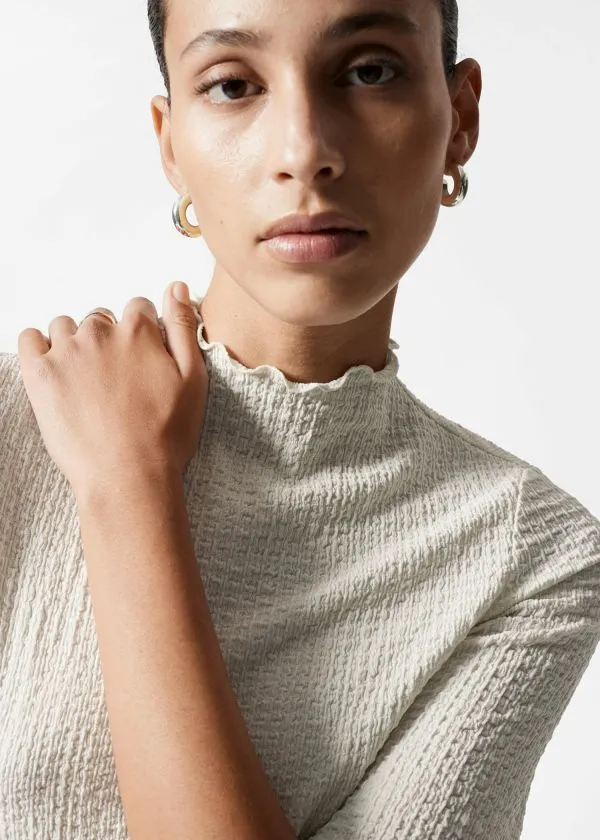 Women Tops and Tshirts and Other Stories Crinkled LettuceEdge Top Ivory