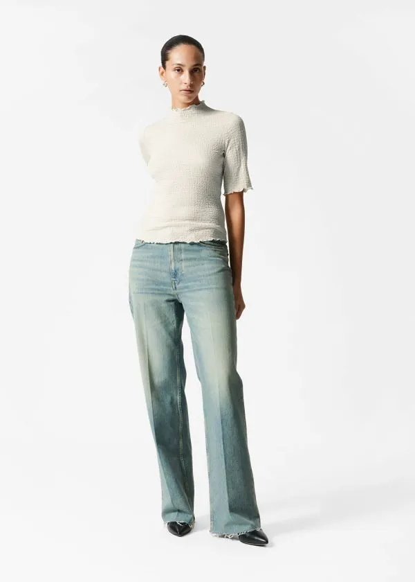 Women Tops and Tshirts and Other Stories Crinkled LettuceEdge Top Ivory