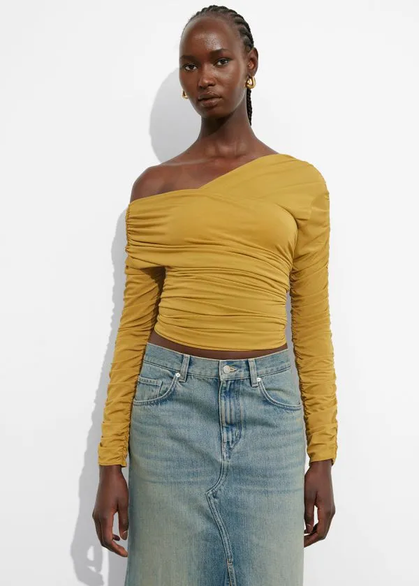 Women Tops and Tshirts and Other Stories Draped OneShoulder Top Yellow