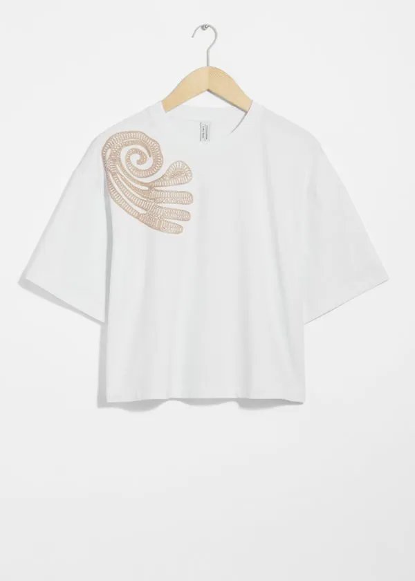 Women Tops and Tshirts and Other Stories Embroidered Boxy TShirt White