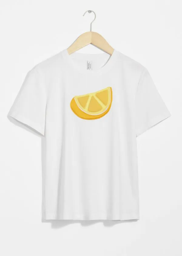 Women Tops and Tshirts and Other Stories FruitMotif Crewneck TShirt White