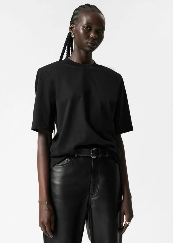 Women Tops and Tshirts and Other Stories PaddedShoulder Cotton TShirt Black