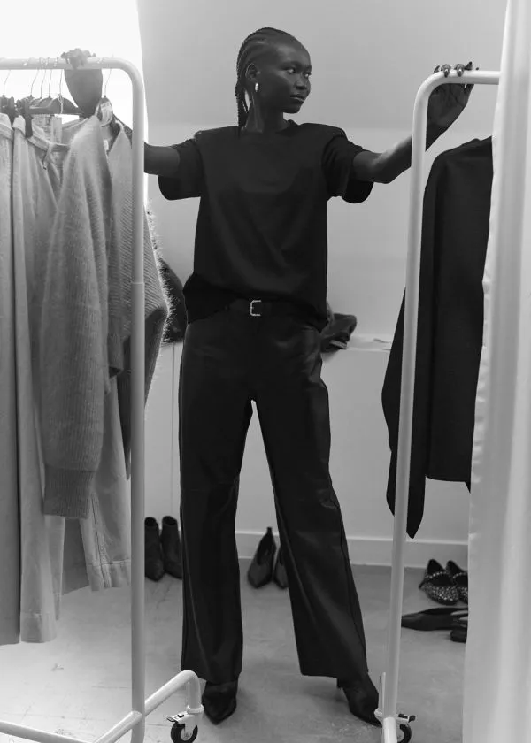 Women Tops and Tshirts and Other Stories PaddedShoulder Cotton TShirt Black