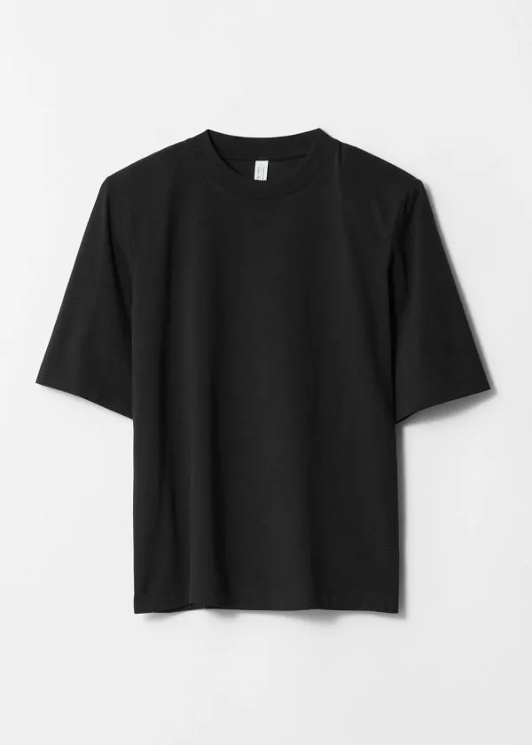 Women Tops and Tshirts and Other Stories PaddedShoulder Cotton TShirt Black