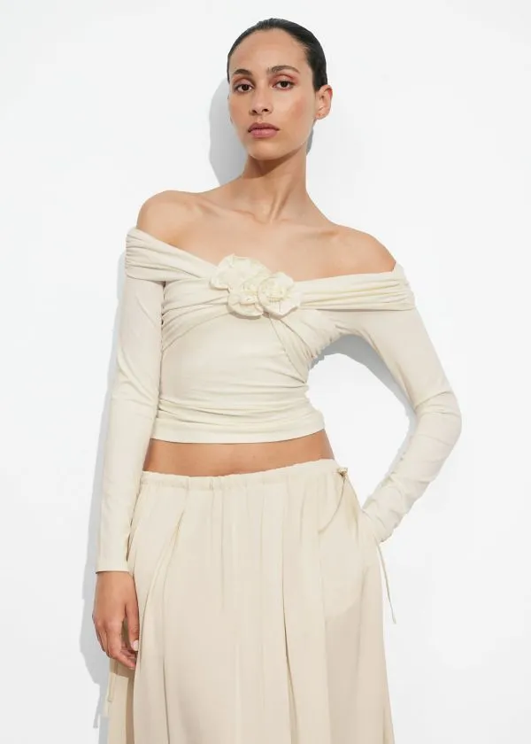 Women Tops and Tshirts and Other Stories Ruched OffShoulder Top Cream