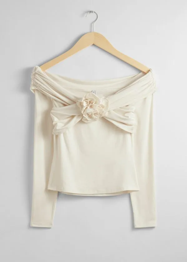 Women Tops and Tshirts and Other Stories Ruched OffShoulder Top Cream