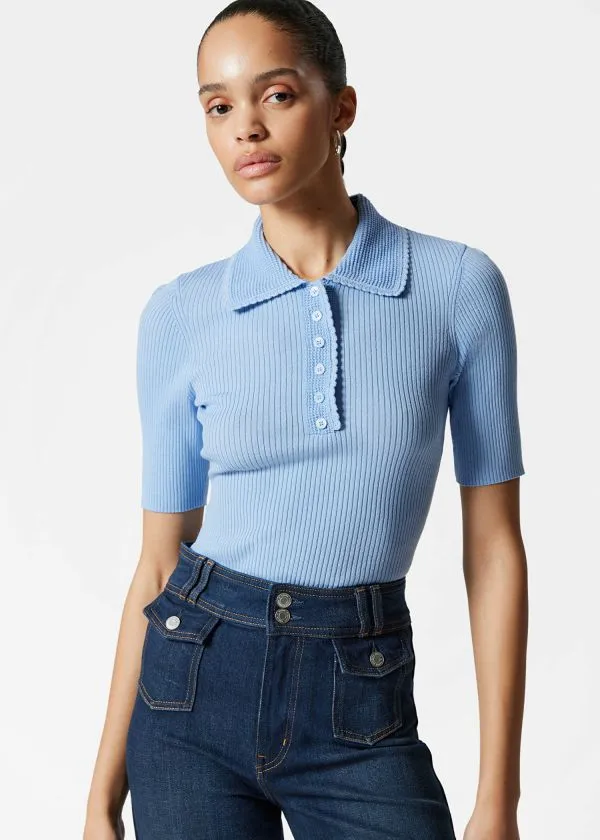 Women Tops and Tshirts and Other Stories Scalloped RibKnit Top Light Blue