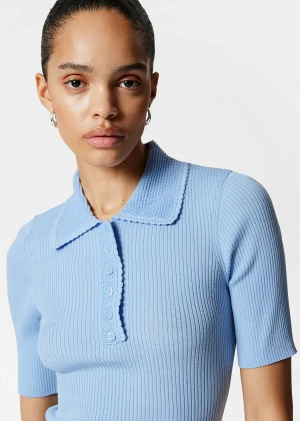 Women Tops and Tshirts and Other Stories Scalloped RibKnit Top Light Blue