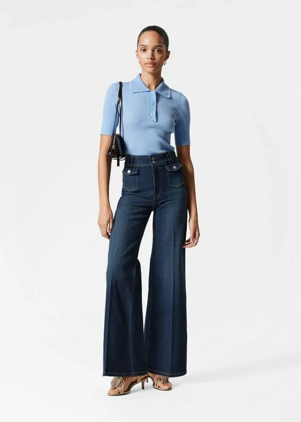 Women Tops and Tshirts and Other Stories Scalloped RibKnit Top Light Blue