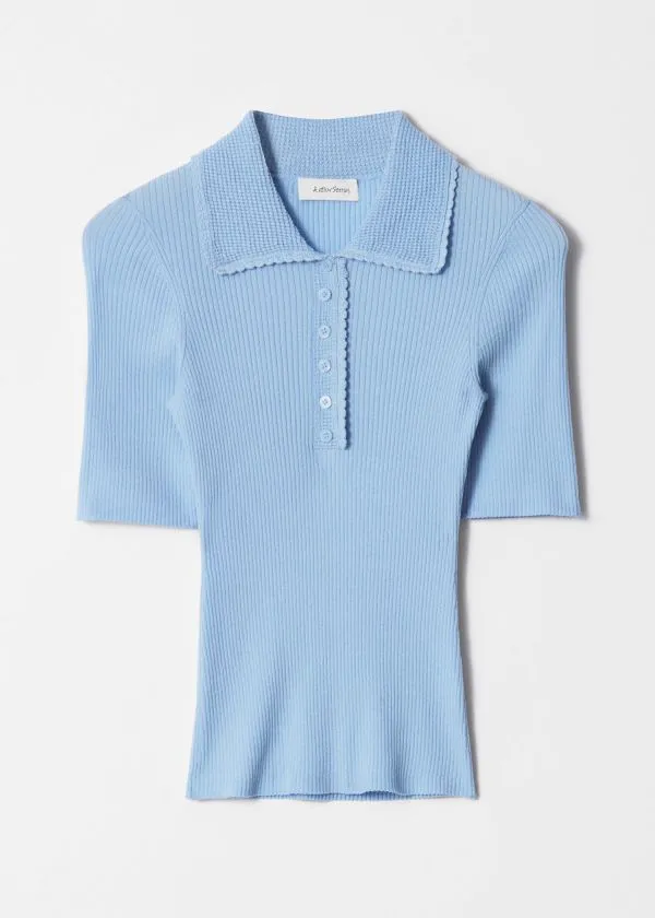 Women Tops and Tshirts and Other Stories Scalloped RibKnit Top Light Blue