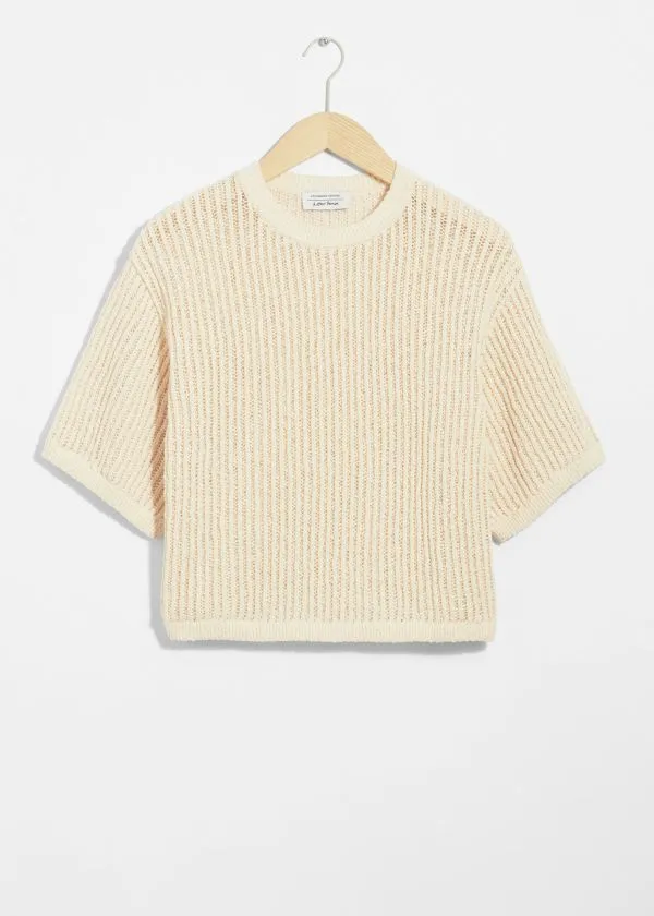 Women Tops and Tshirts and Other Stories Sheer RibKnit TShirt Cream