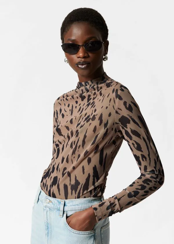 Women Tops and Tshirts and Other Stories Sheer Top Leopard