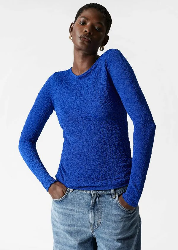Women Tops and Tshirts and Other Stories Smocked LongSleeve Top Blue