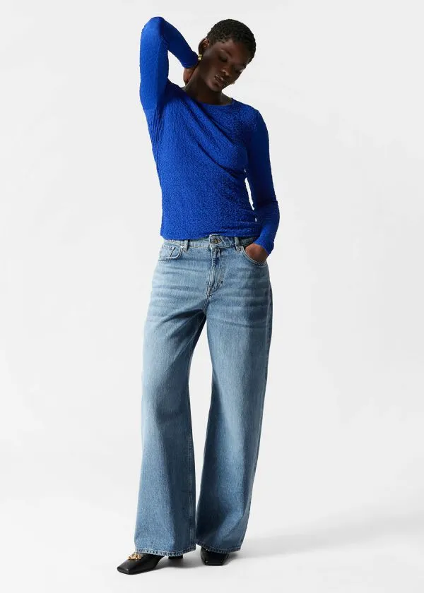 Women Tops and Tshirts and Other Stories Smocked LongSleeve Top Blue