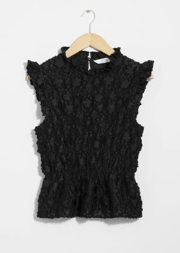 Women Tops and Tshirts and Other Stories Smocked Peplum Top Black