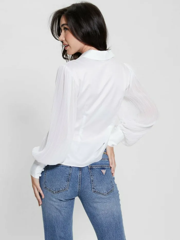Women Tops GUESS Amara Pleated Shirt Pure White Women Tops GUESS Amara Pleated Shirt Pure White