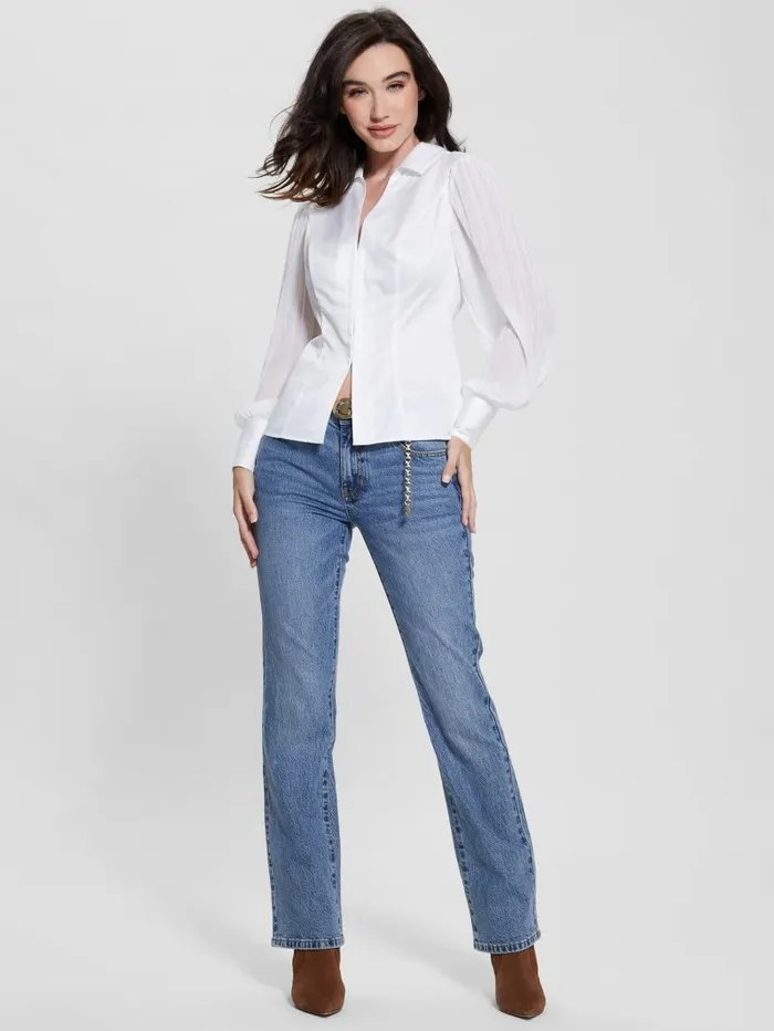 Women Tops GUESS Amara Pleated Shirt Pure White Women Tops GUESS Amara Pleated Shirt Pure White