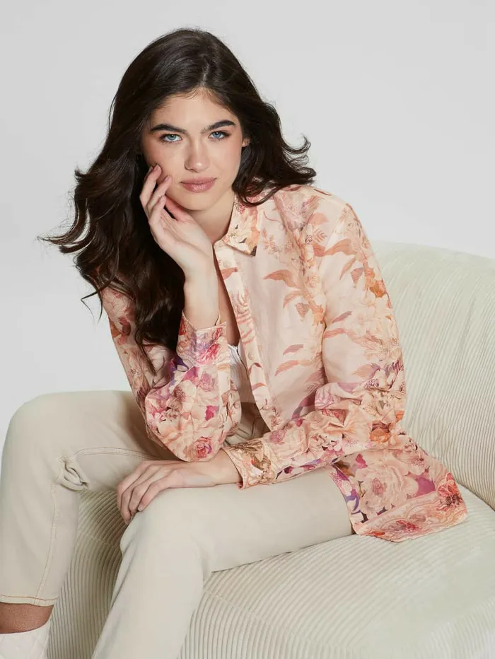 Women Tops GUESS Eco Rosy Linen Top Reclaimed Romance