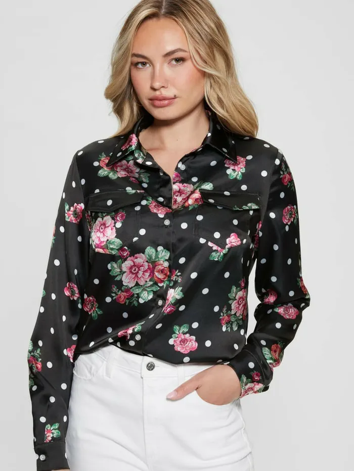 Women Tops GUESS Linda Print Top Flower Polka Dots Women Tops GUESS Linda Print Top Flower Polka Dots