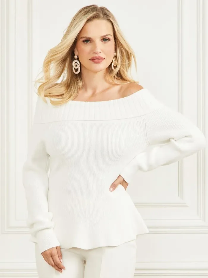 Women Tops GUESS Marisol Sweater Top Pale Pearl