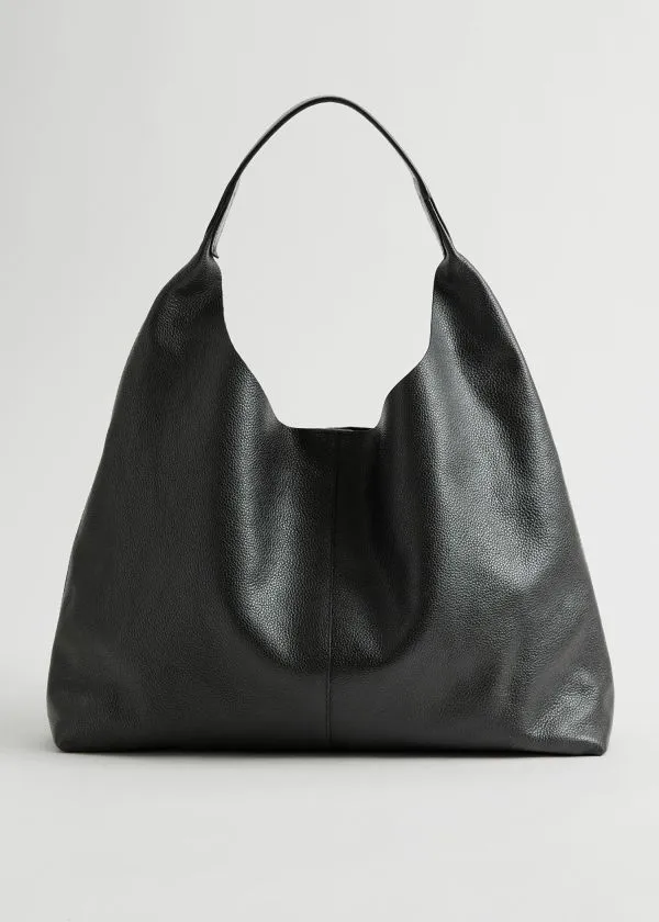 Women Tote Bags and Other Stories Large Leather Tote Bag Black