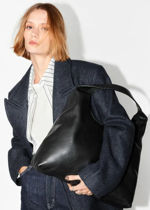 Women Tote Bags and Other Stories Large Leather Tote Bag Black