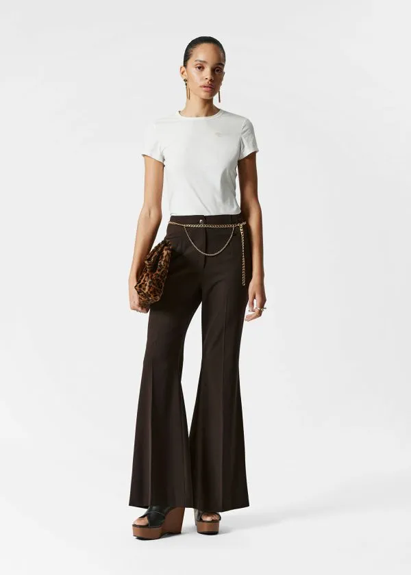 Women Trousers and Other Stories Flared PressCrease Trousers Dark Brown