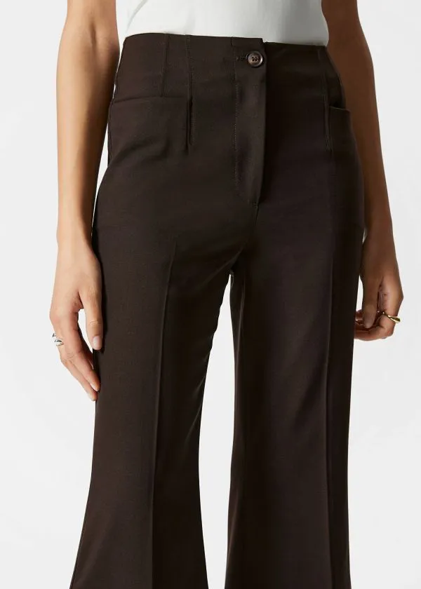 Women Trousers and Other Stories Flared PressCrease Trousers Dark Brown