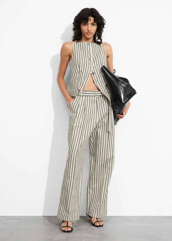 Women Trousers and Other Stories Striped Tailored Trousers Beigeandblack Stripes