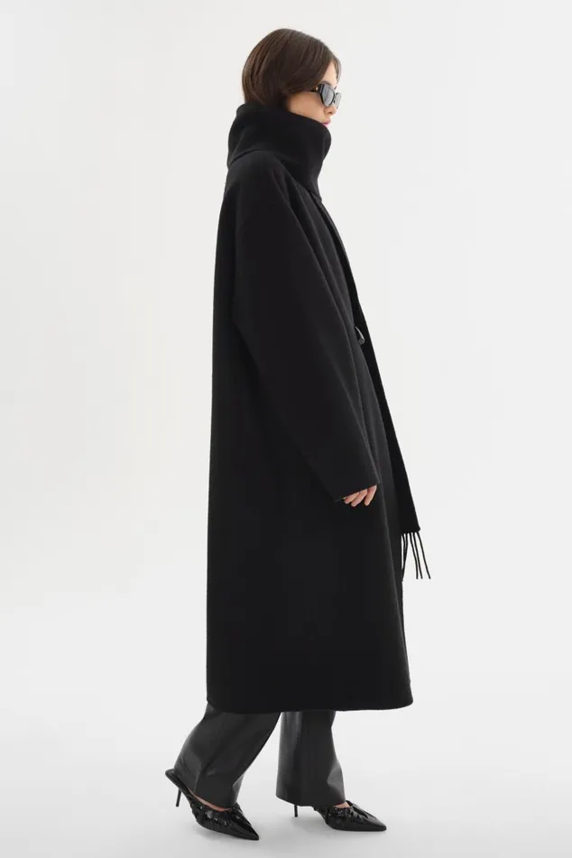 Women TWILA Wool Scarf Coat Black LAMARQUE Wool