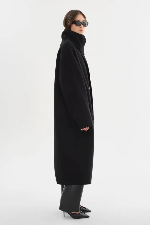 Women TWILA Wool Scarf Coat Black LAMARQUE Wool