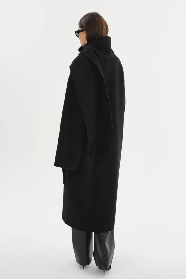 Women TWILA Wool Scarf Coat Black LAMARQUE Wool