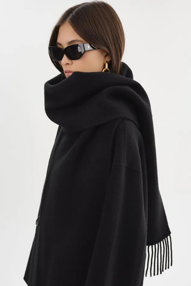 Women TWILA Wool Scarf Coat Black LAMARQUE Wool