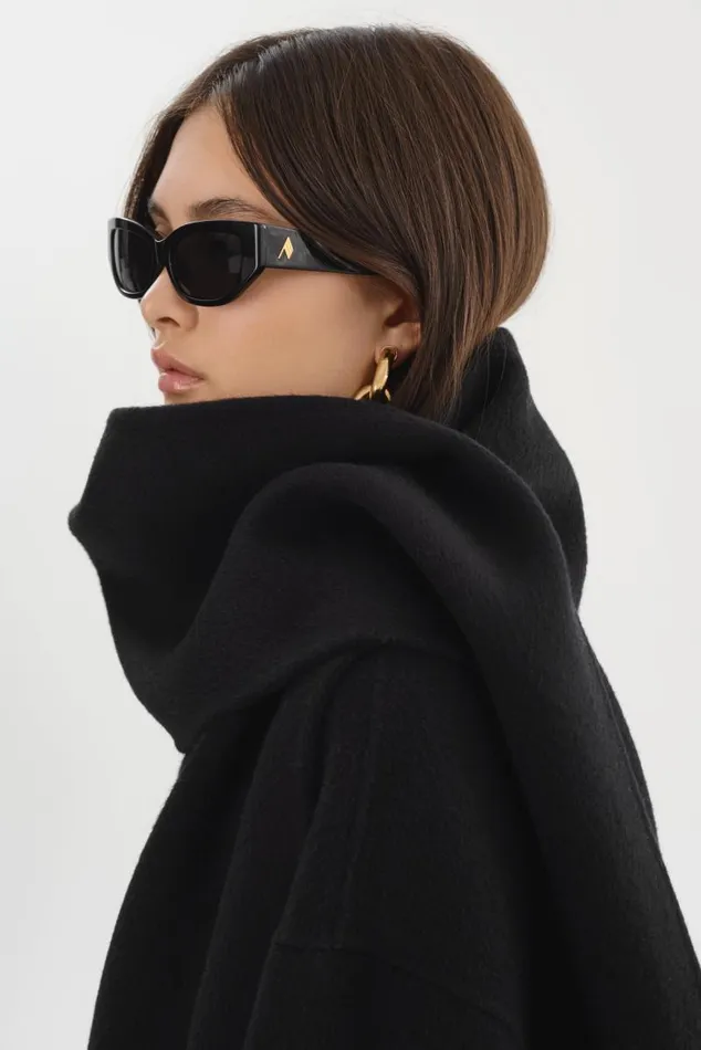 Women TWILA Wool Scarf Coat Black LAMARQUE Wool