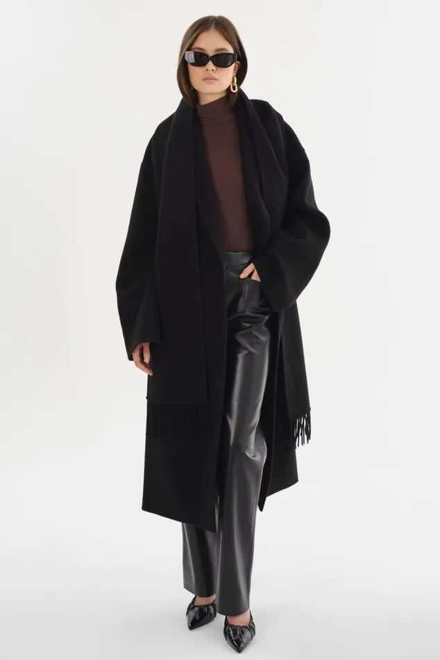 Women TWILA Wool Scarf Coat Black LAMARQUE Wool