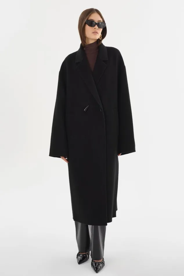 Women TWILA Wool Scarf Coat Black LAMARQUE Wool