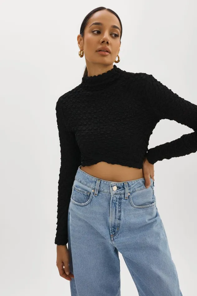 Women VELMA Crossover Long Sleeve Top Black LAMARQUE Tops
